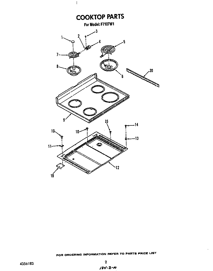 Roper F7107W1 cook top diagram