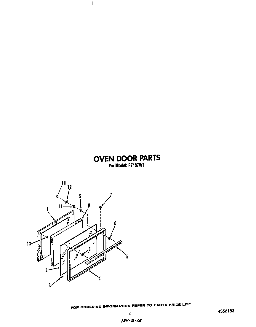 Roper F7107W1 oven door diagram