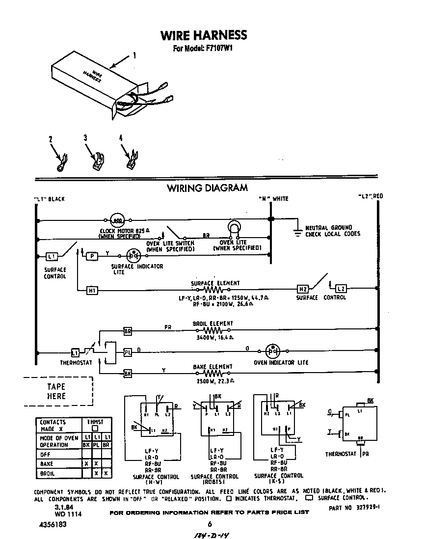 Roper F7107W1 wire harness diagram