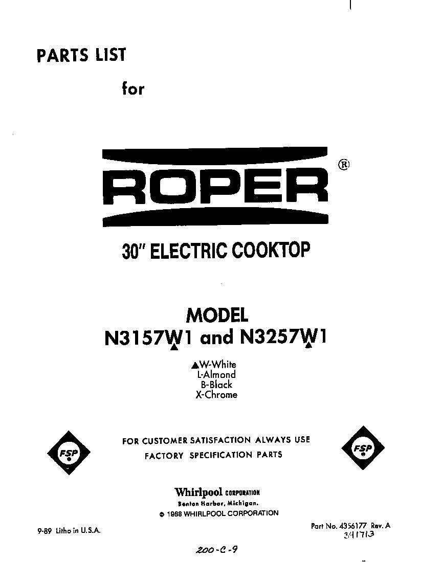 Roper N3257*1 front cover diagram