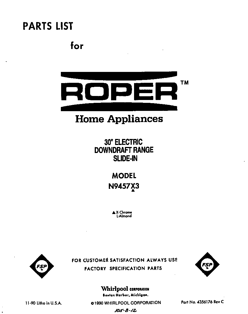 Roper N9457L3 front cover diagram