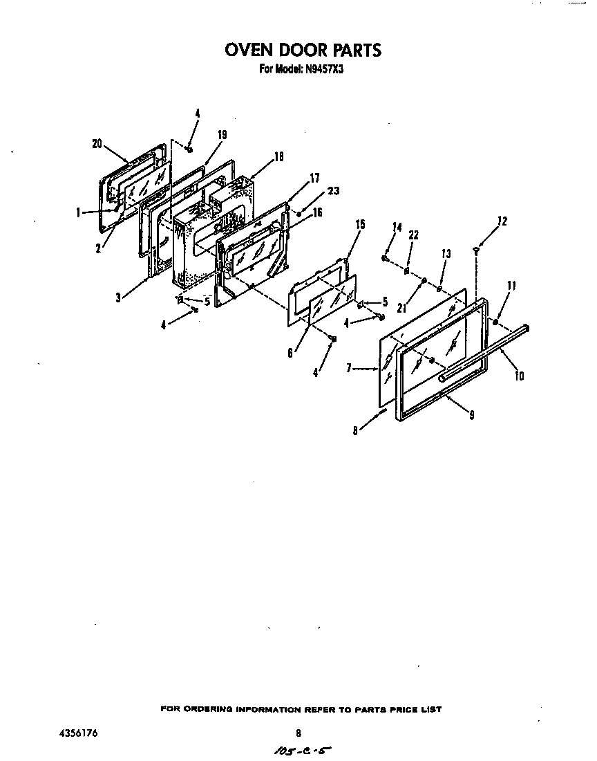 Roper N9457L3 oven door diagram