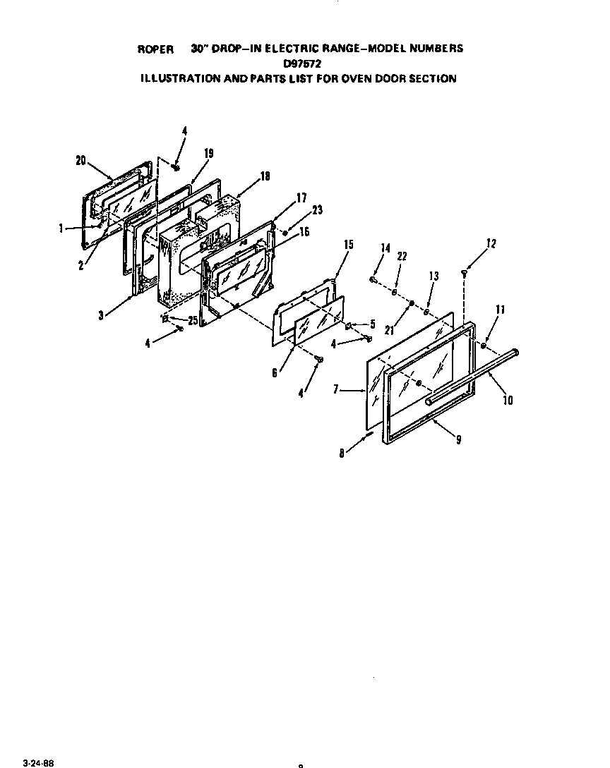 Roper D9757W2 oven door diagram