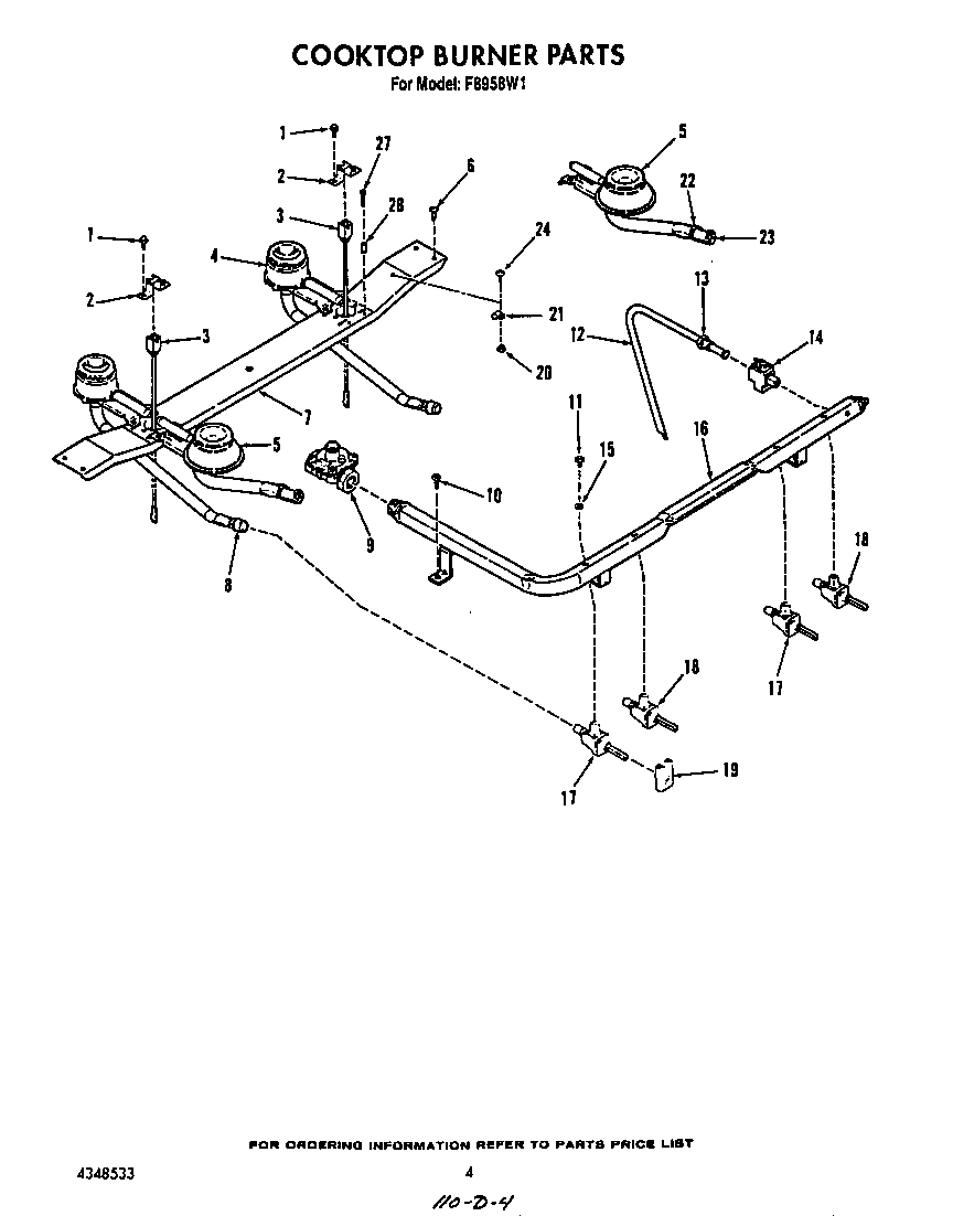 Roper F8958W1 cooktop burner diagram