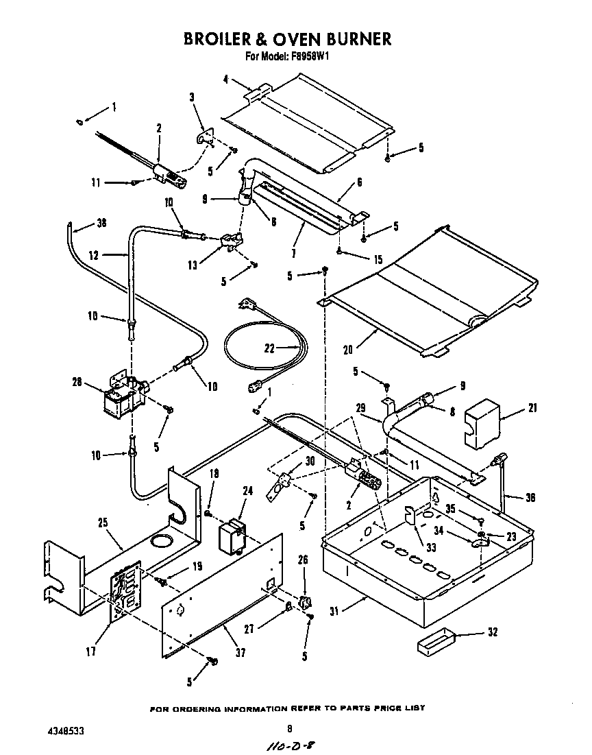 Roper F8958W1 broiler and oven burner diagram