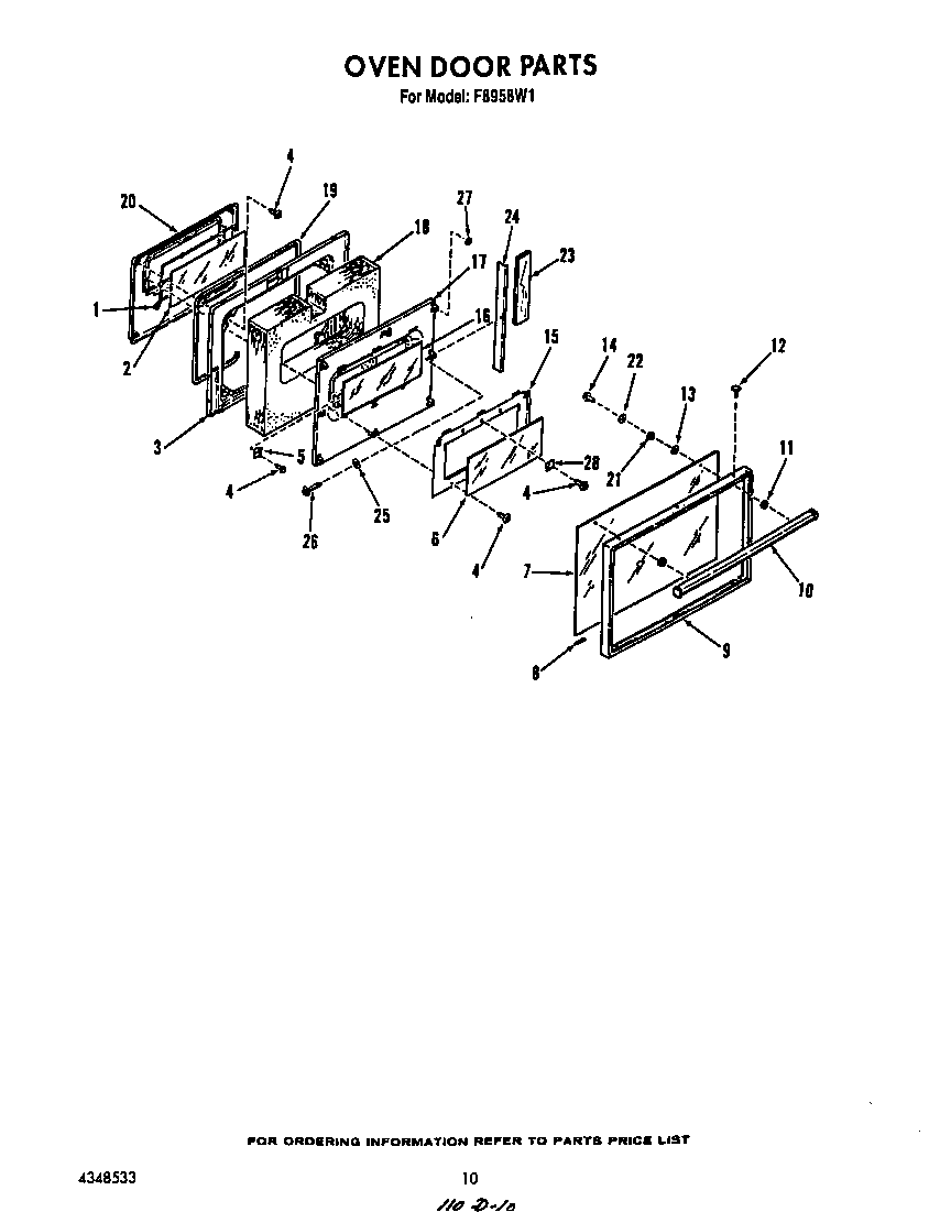 Roper F8958W1 oven door diagram