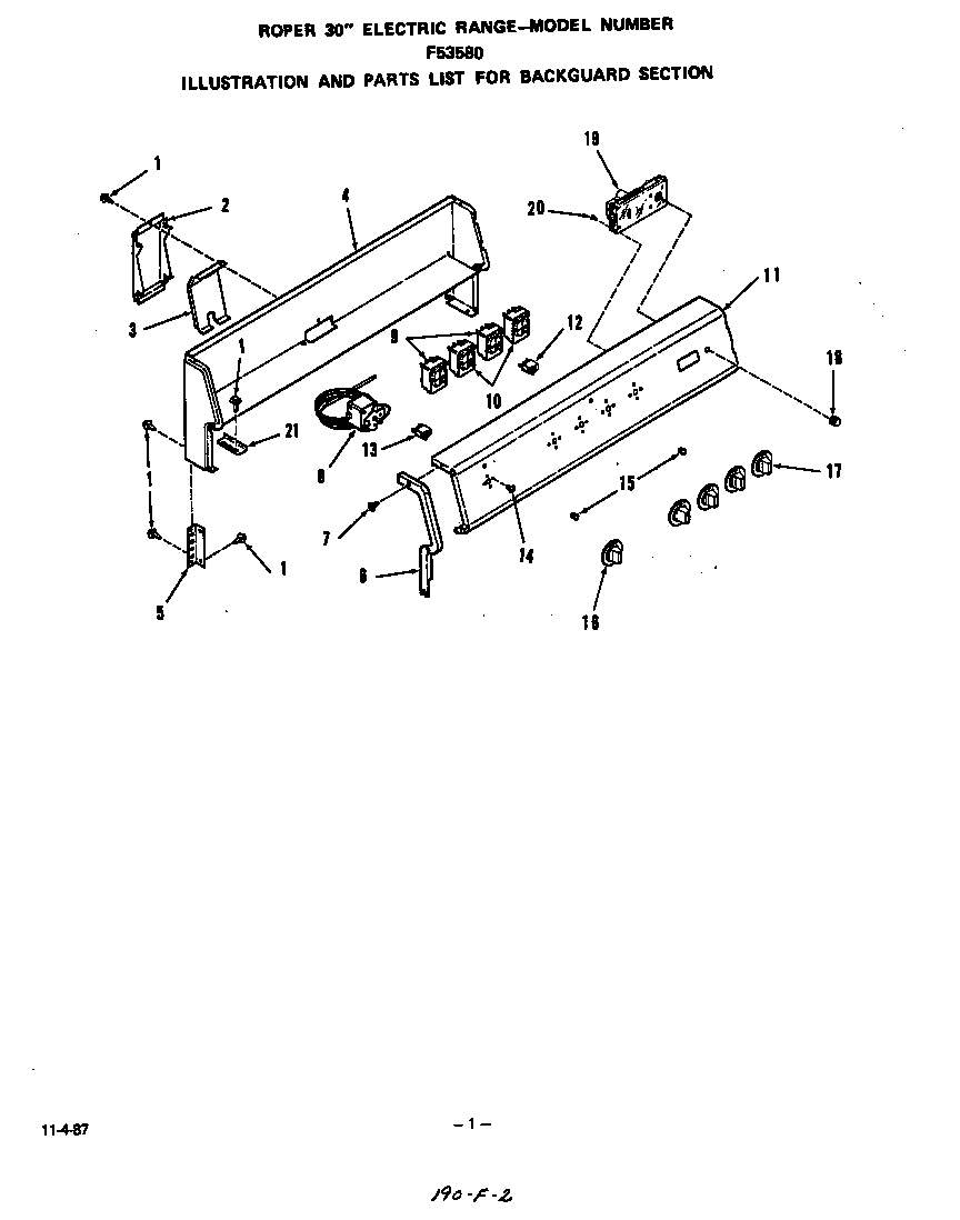 Roper F5358*0 backguard diagram