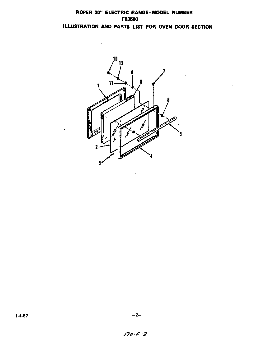Roper F5358*0 oven door diagram