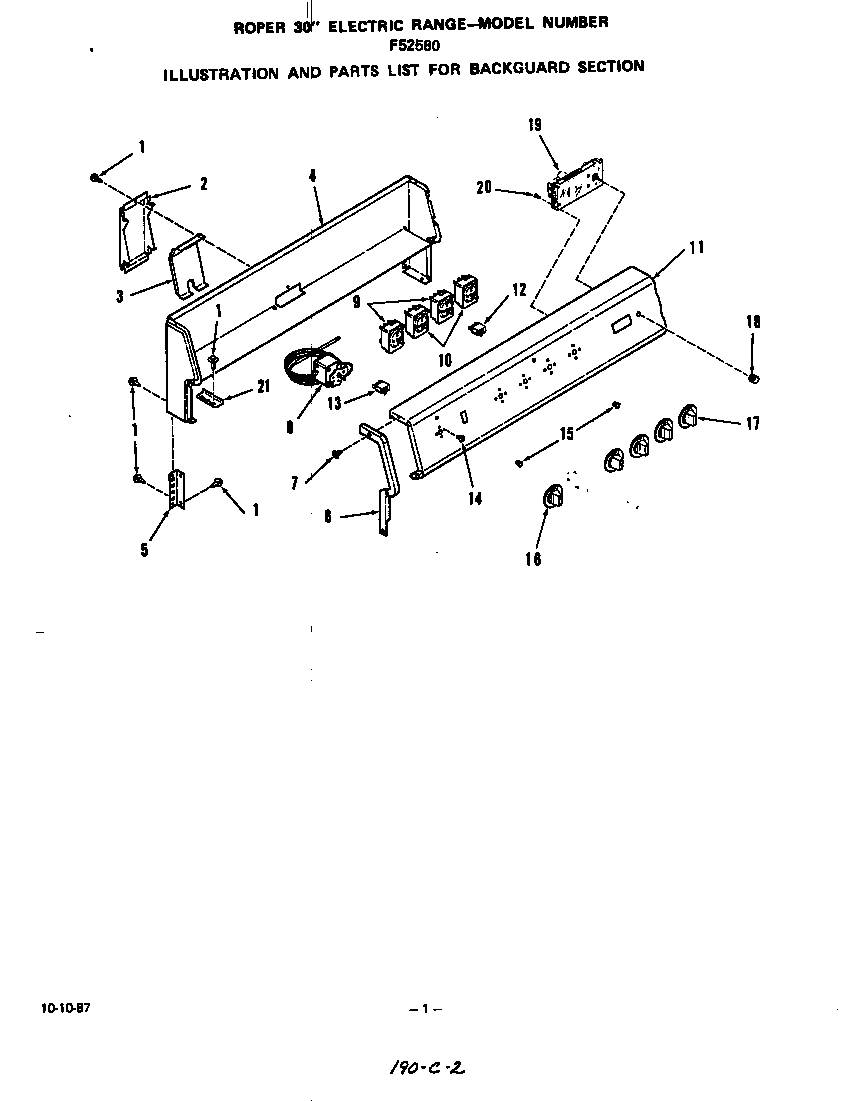 Roper F5258W0 backguard diagram