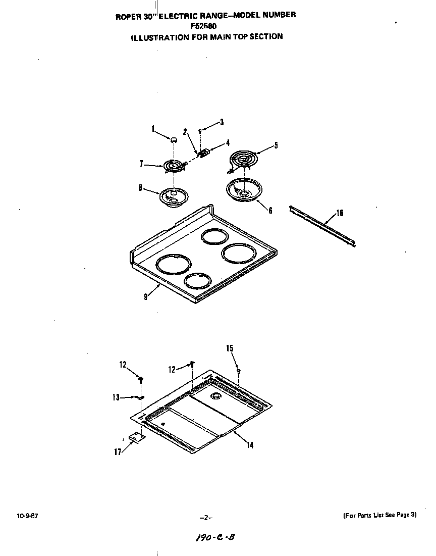Roper F5258W0 main top diagram