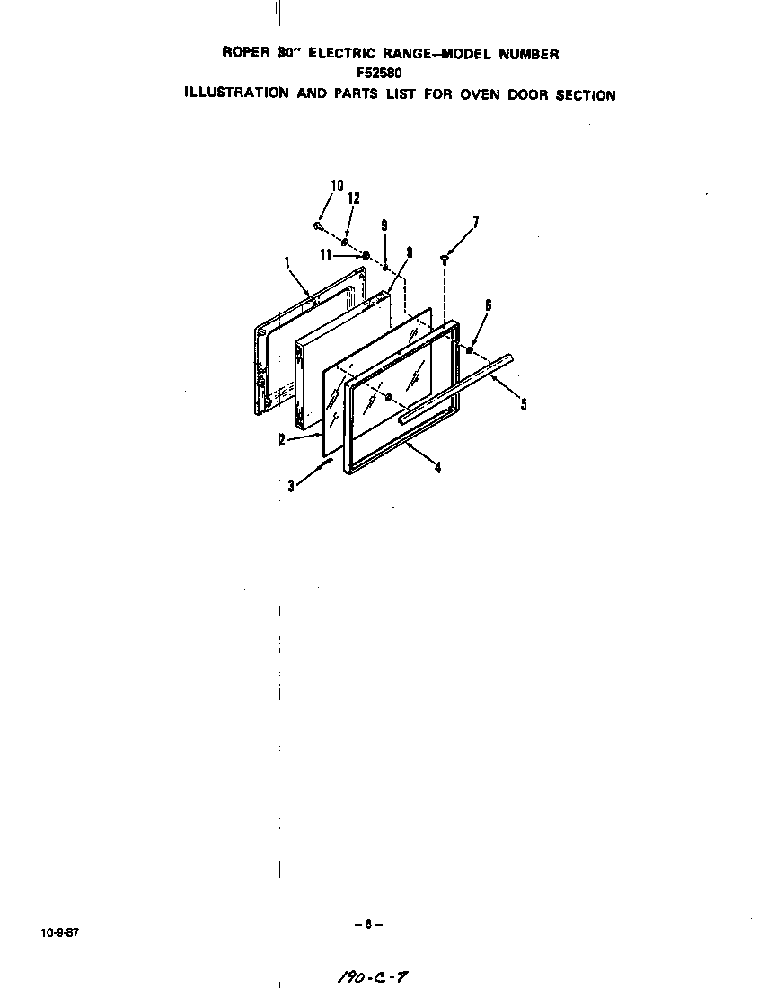 Roper F5258W0 oven door diagram