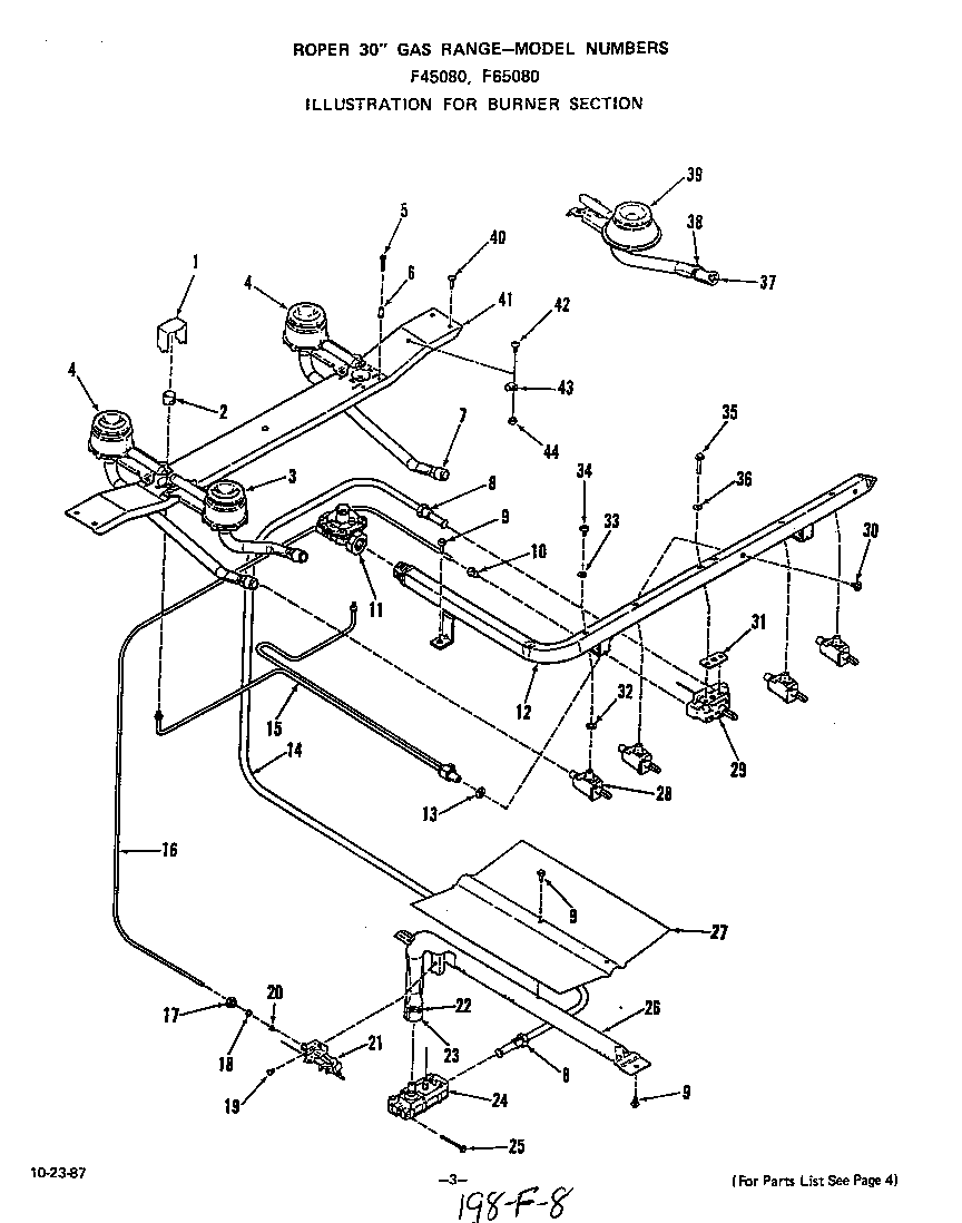 Roper F4508W0 burner diagram