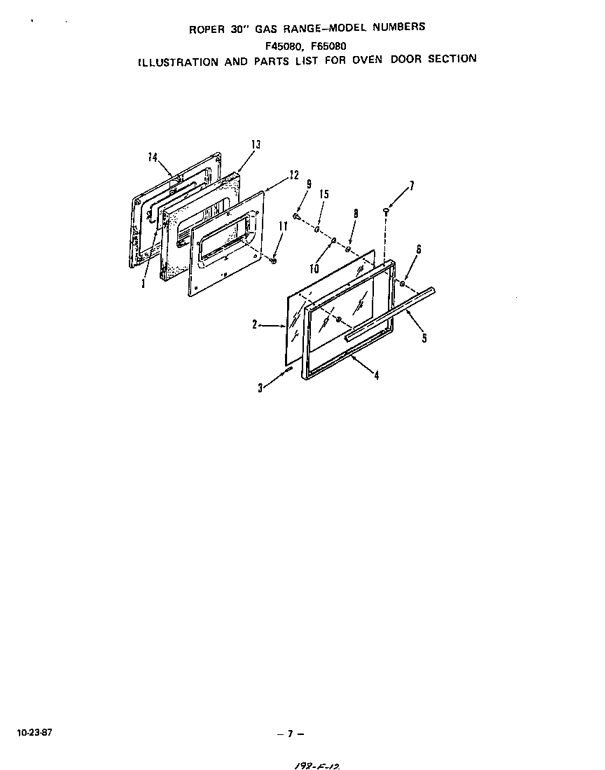 Roper F4508W0 oven door diagram