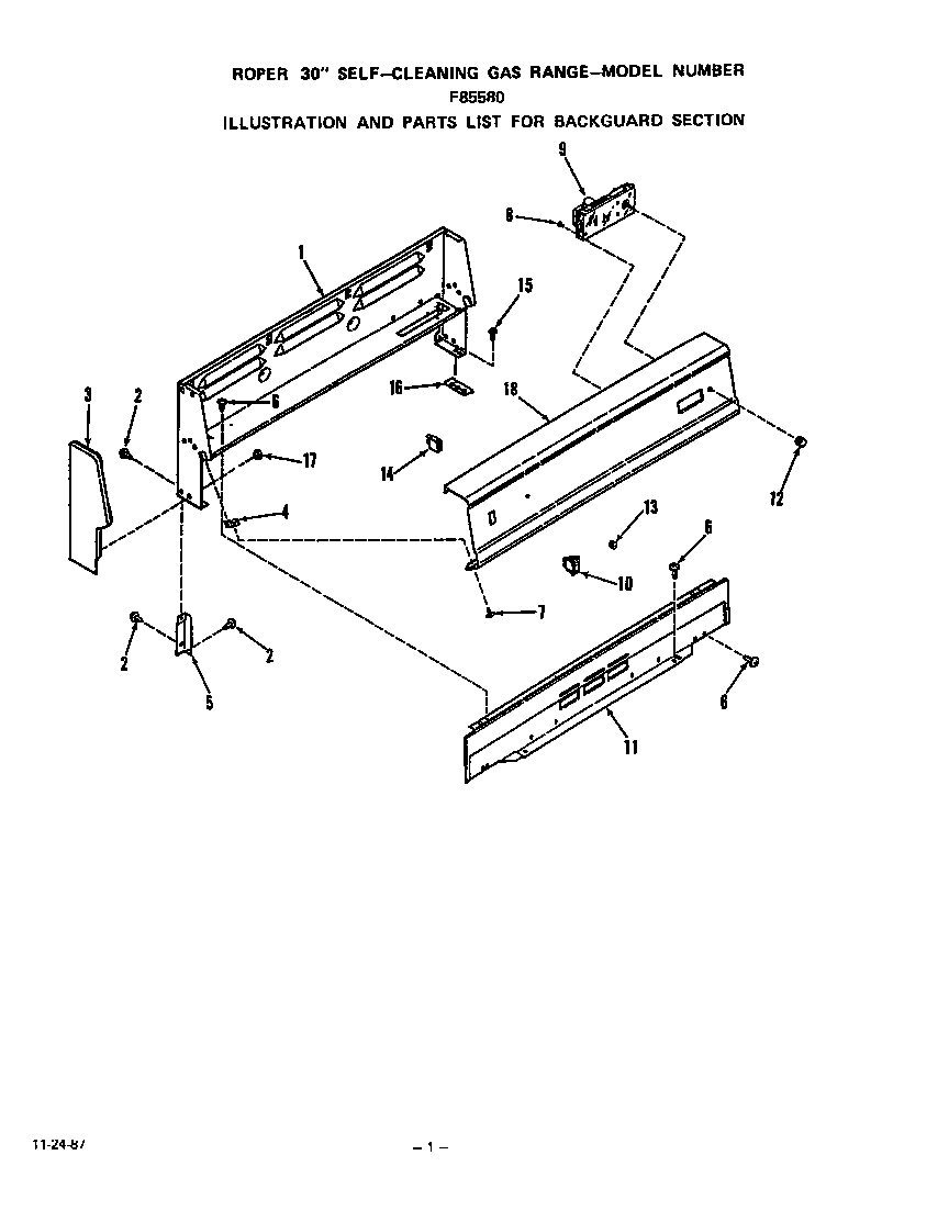 Roper F8558*0 back guard diagram