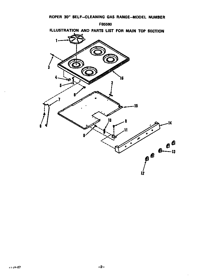 Roper F8558*0 main top diagram
