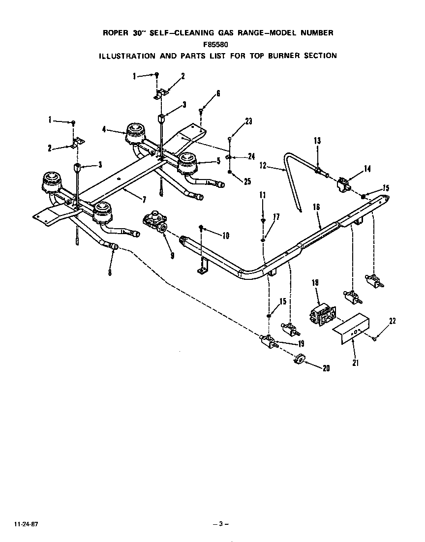 Roper F8558*0 top burner diagram