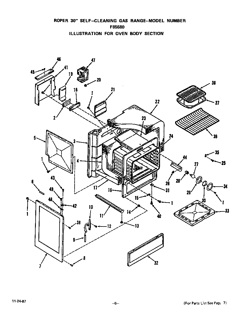 Roper F8558*0 oven body diagram
