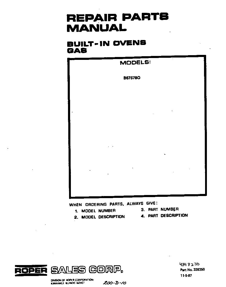 Roper B6757B0 front cover diagram