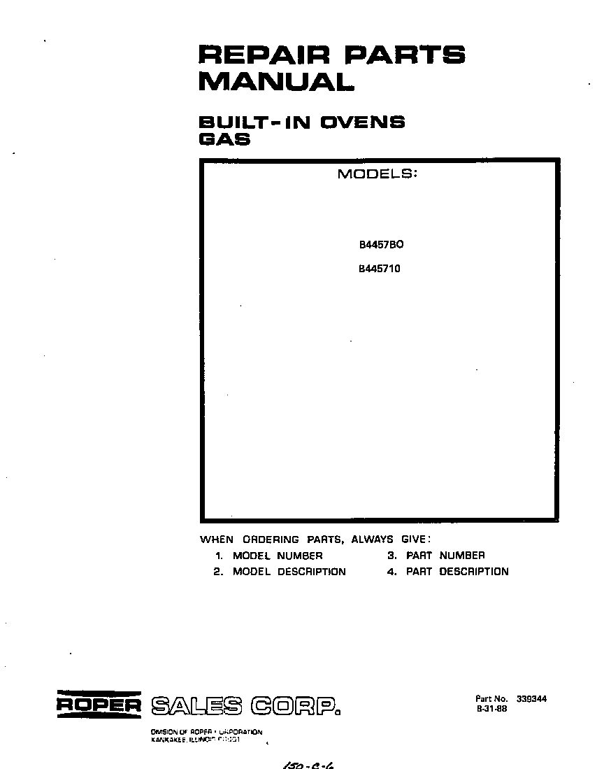 Roper B4457B0 front cover diagram
