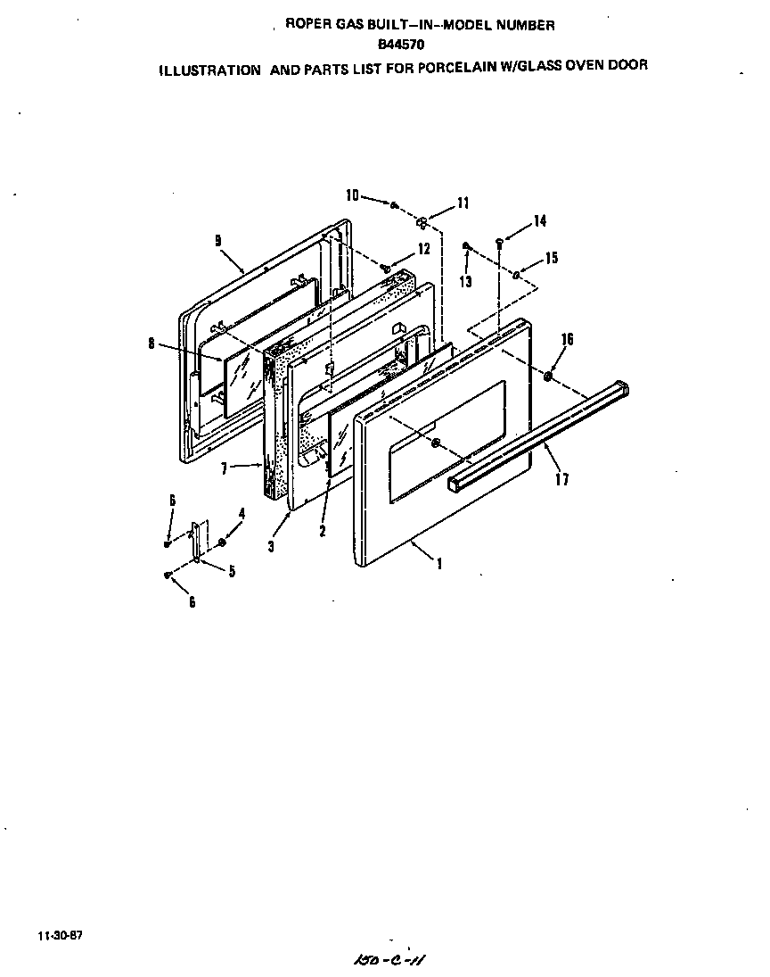 Roper B4457B0 porcelain w/glass oven door diagram