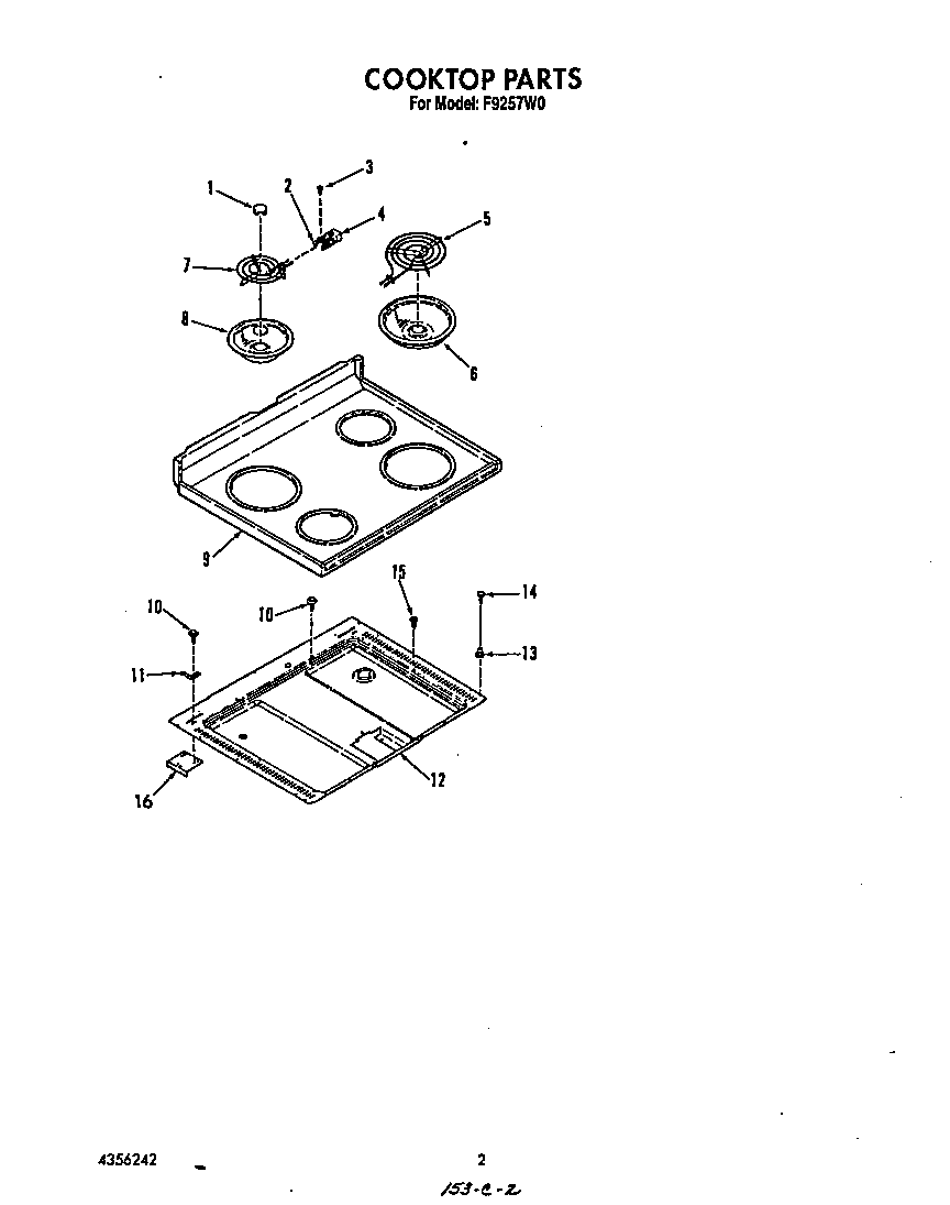 Roper F9257*0 cook top diagram