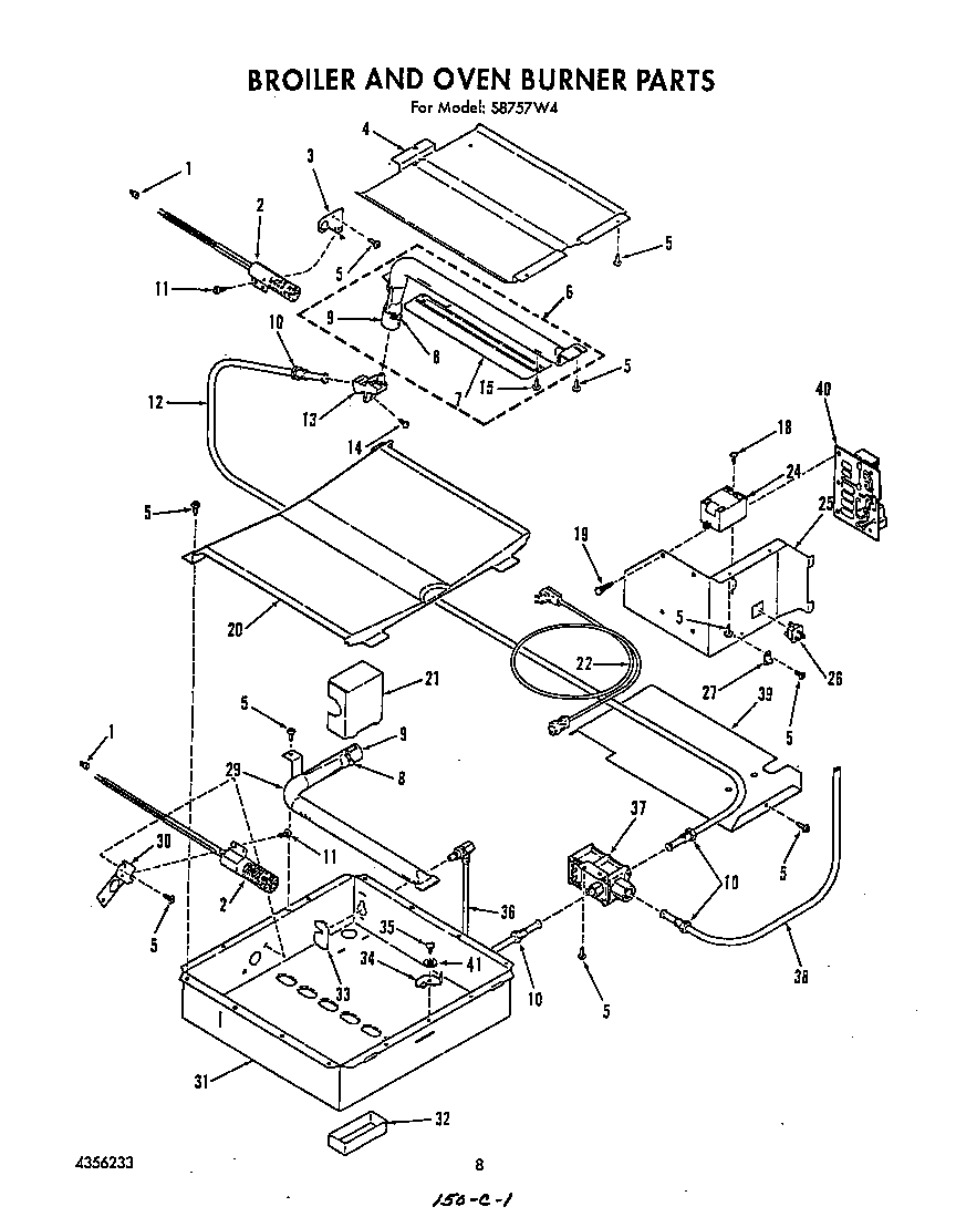 Roper S8757*4 broiler and oven burner diagram