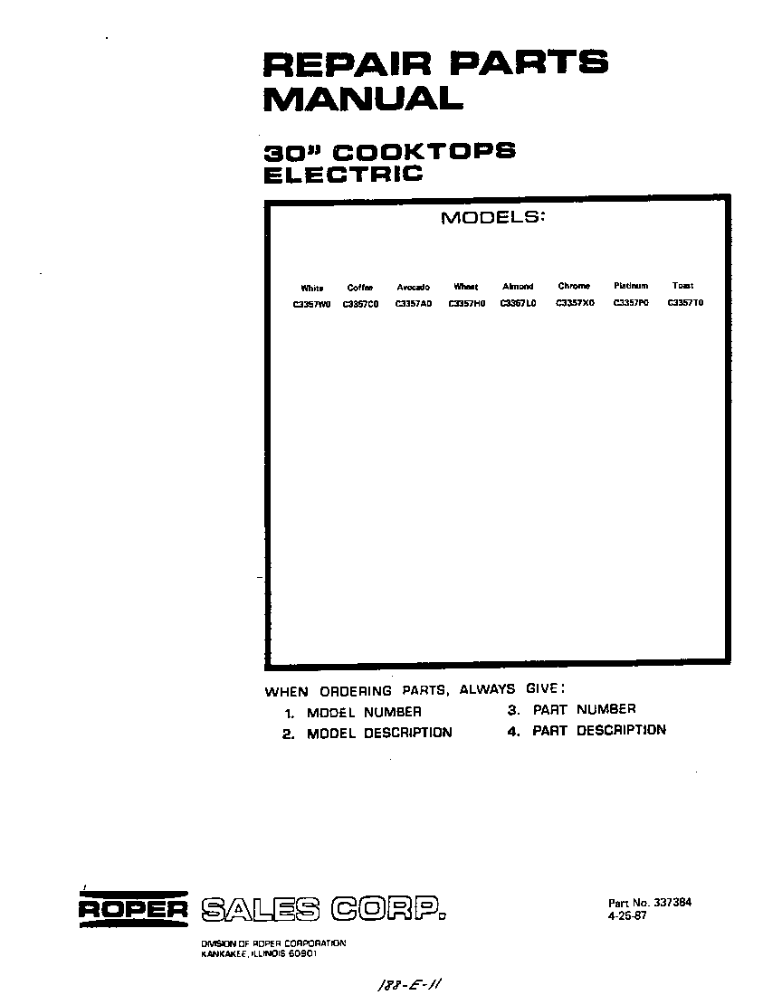 Roper C3357*0 cover page diagram