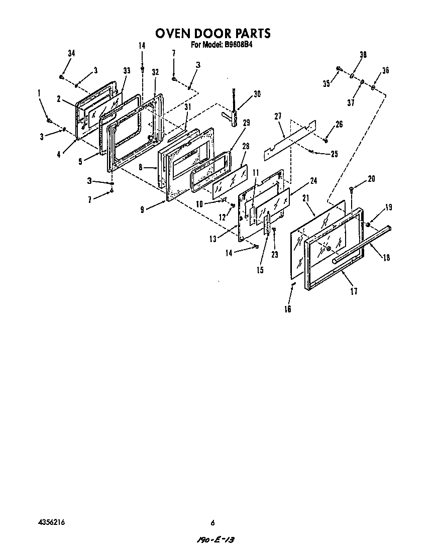 Roper B9608*4 oven door diagram