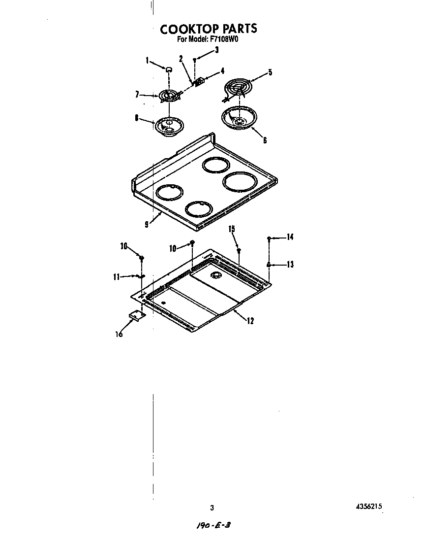 Roper F7108W0 cook top diagram