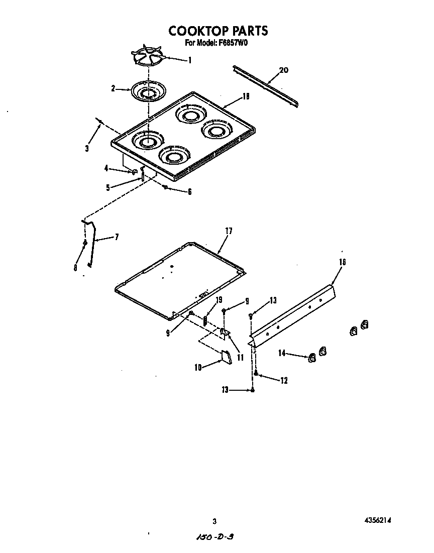 Roper F6857W0 cook top diagram