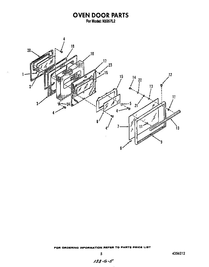 Roper N9257L2 oven door diagram