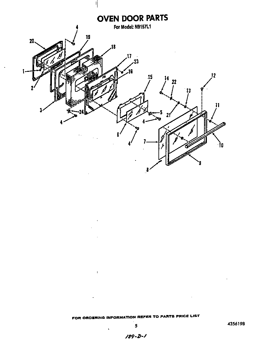 Roper N9157L1 oven door diagram