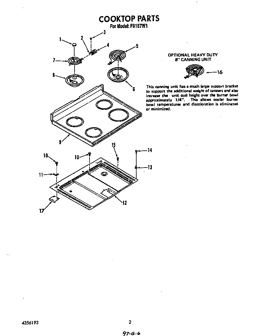 Roper F9157*1 cooktop diagram