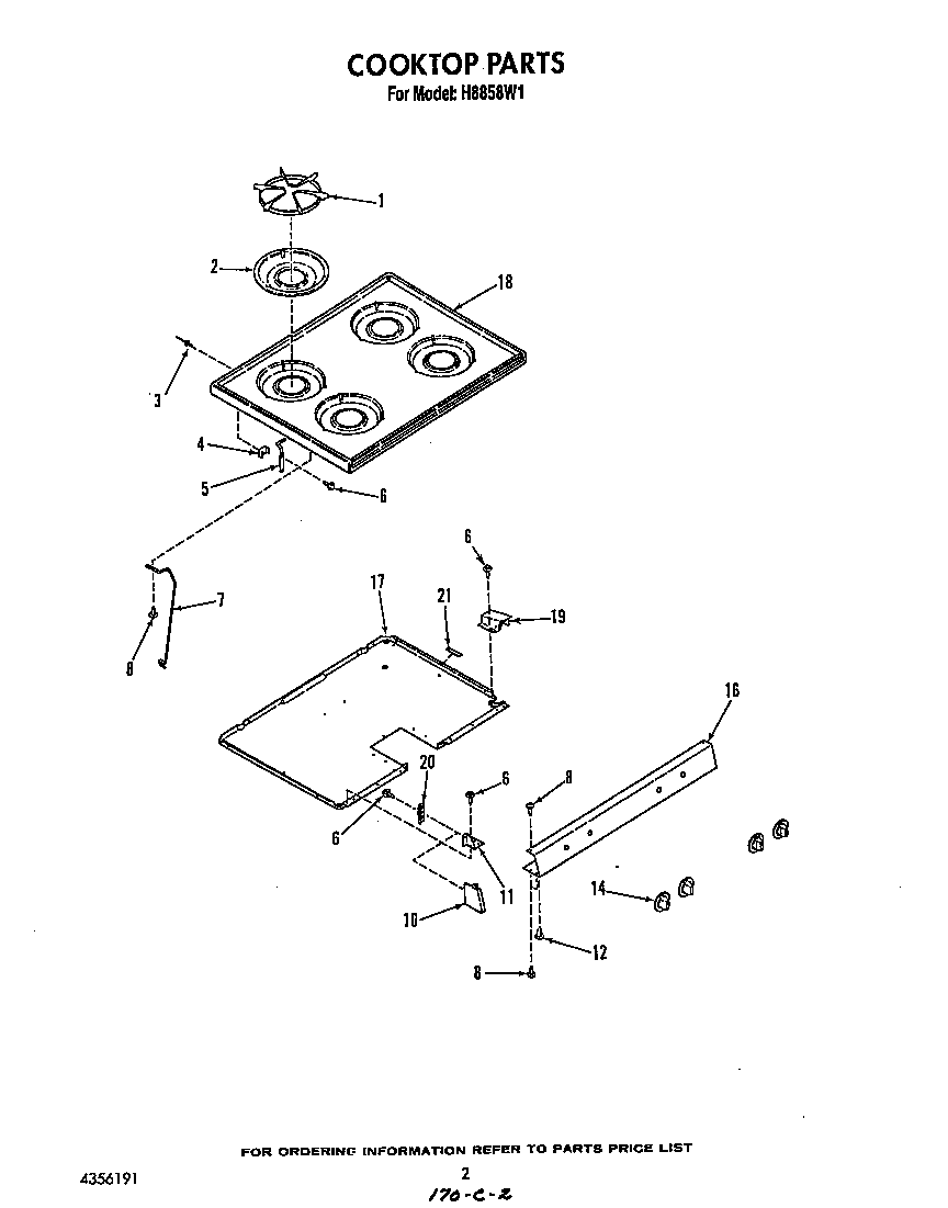 Roper H8858W1 cook top diagram