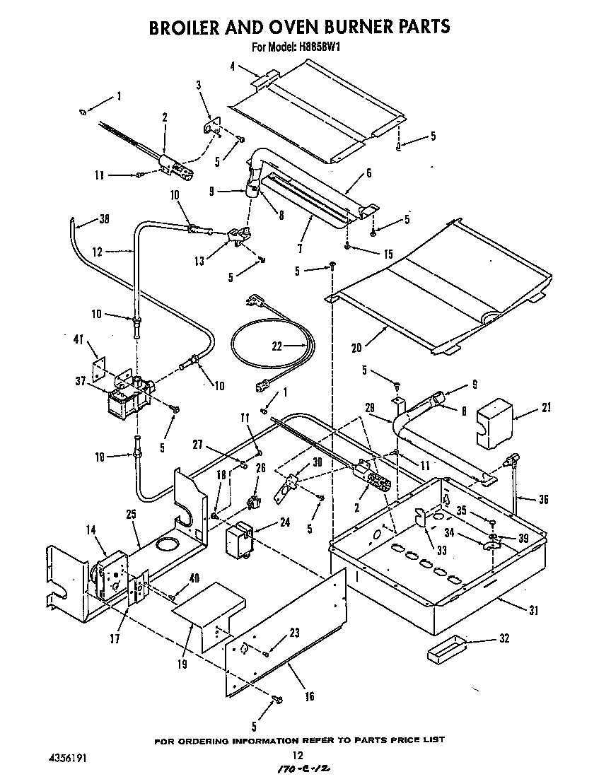 Roper H8858W1 broiler and oven burner diagram
