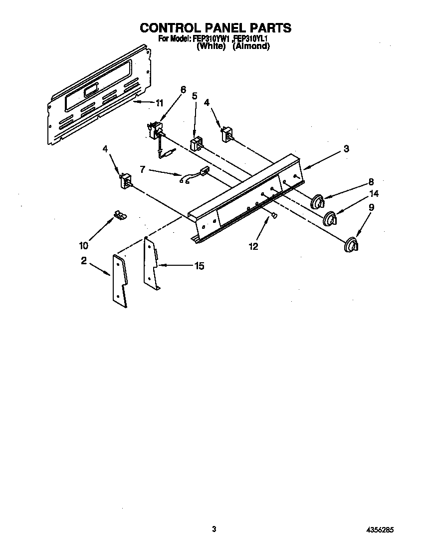 Roper FEP310YW1 control panel diagram