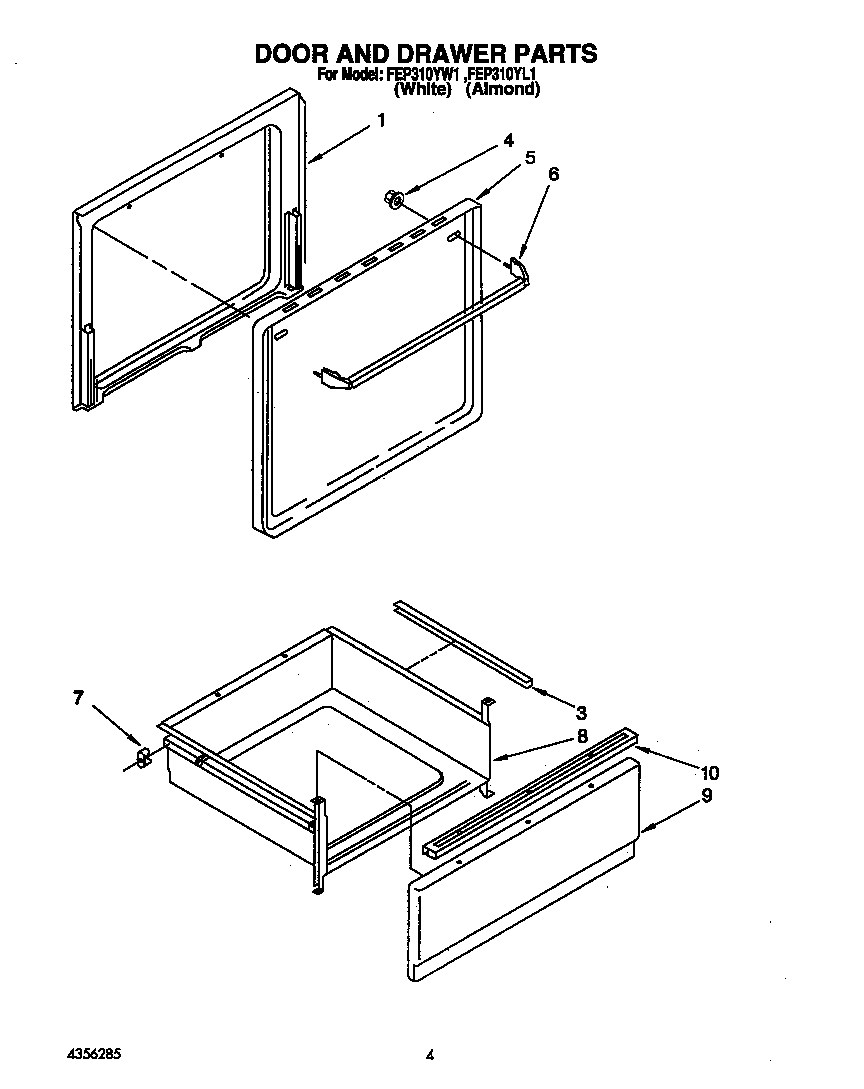 Roper FEP310YW1 door and drawer diagram