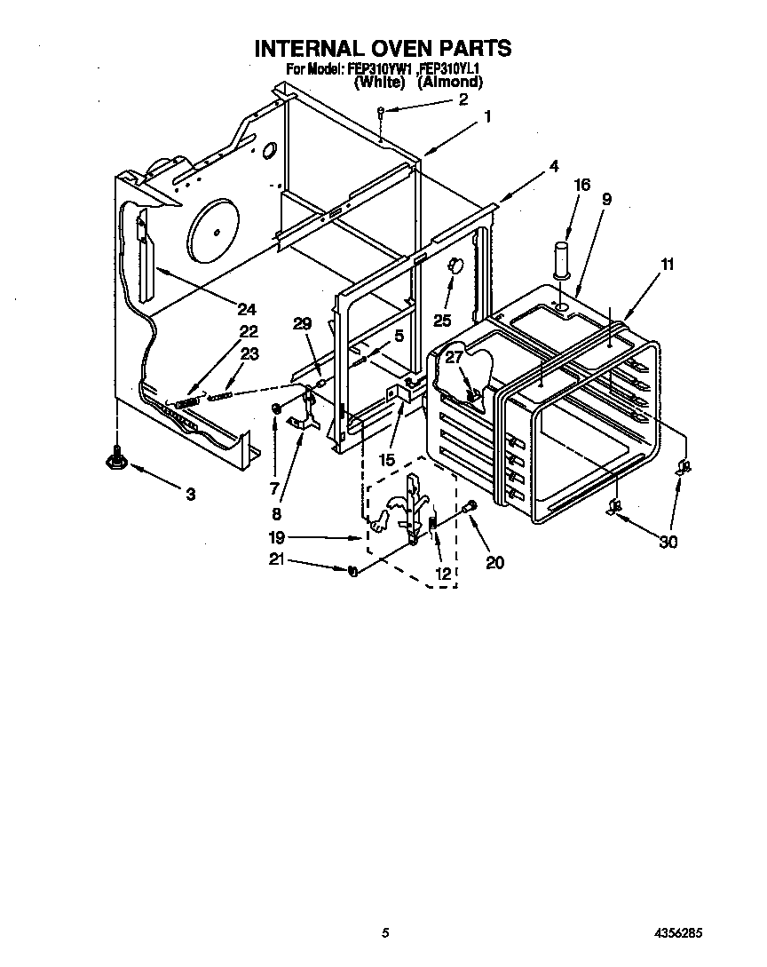 Roper FEP310YW1 internal oven diagram