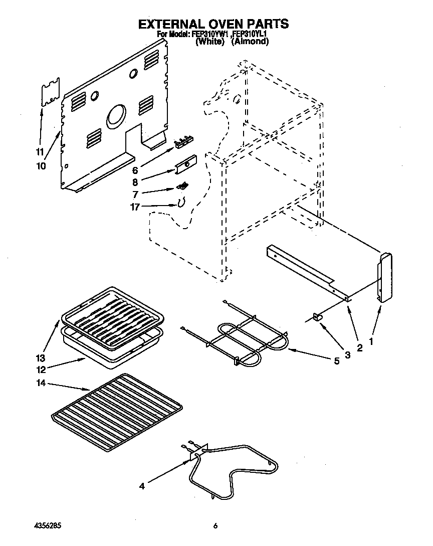 Roper FEP310YW1 external oven diagram