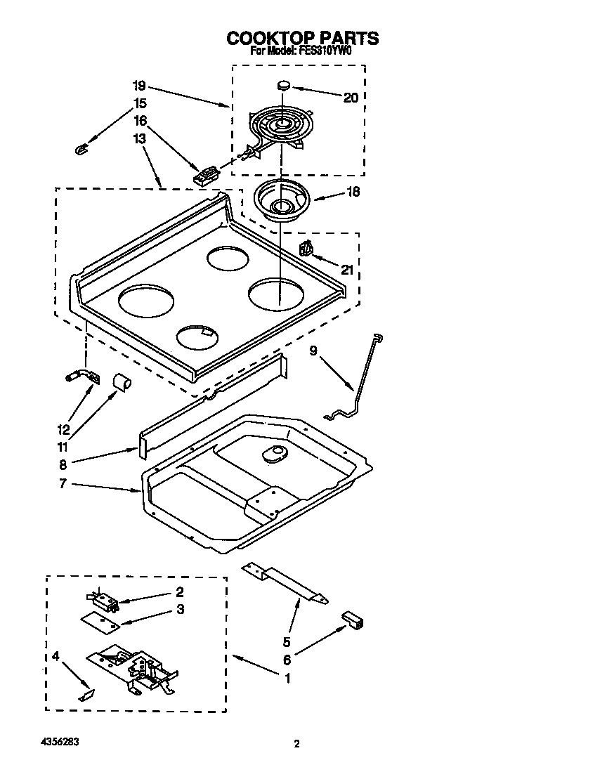 Roper FES310YW0 cooktop diagram