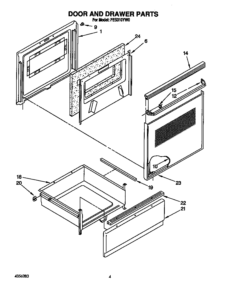 Roper FES310YW0 door and drawer diagram