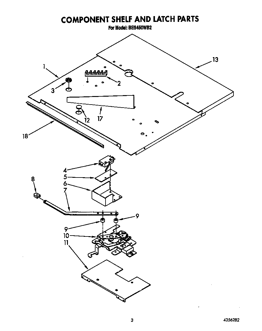 Roper BES450WB2 component shelf and latch diagram