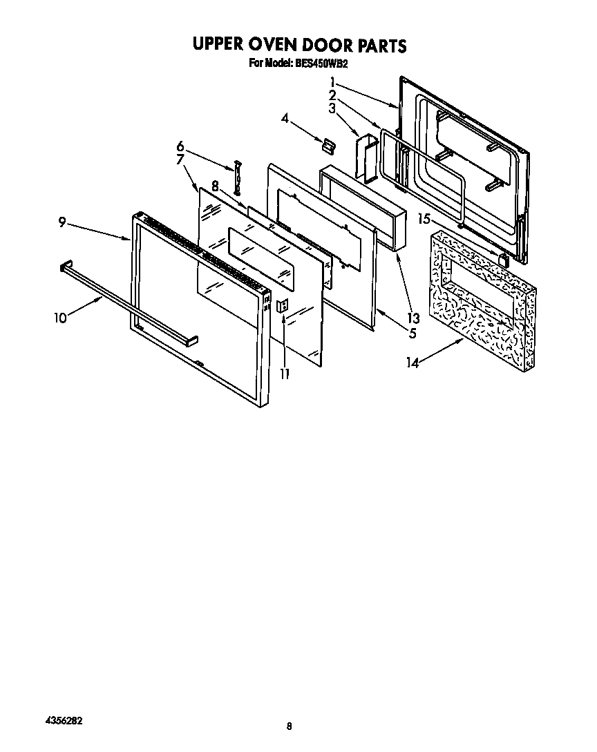 Roper BES450WB2 upper oven door diagram