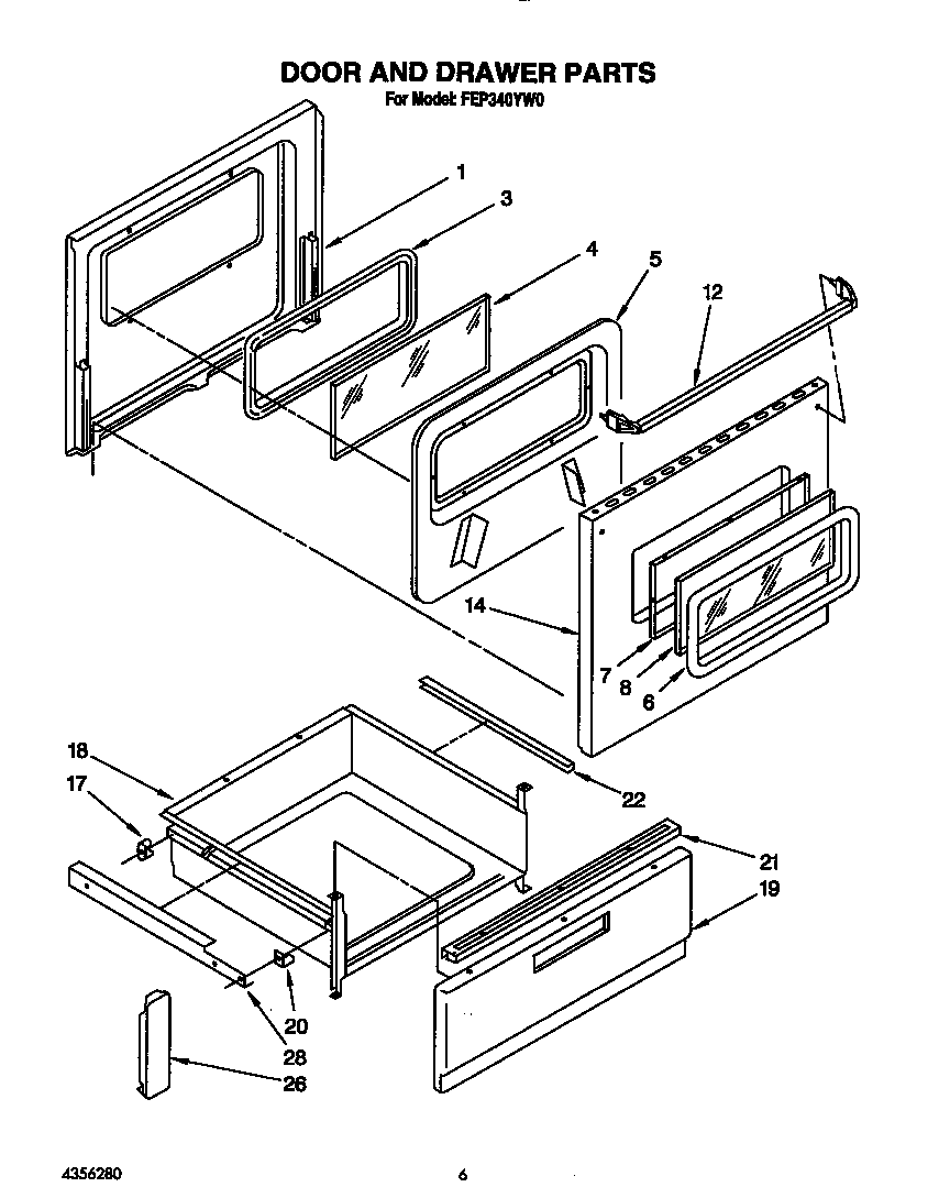 Roper FEP340YW0 door and drawer diagram