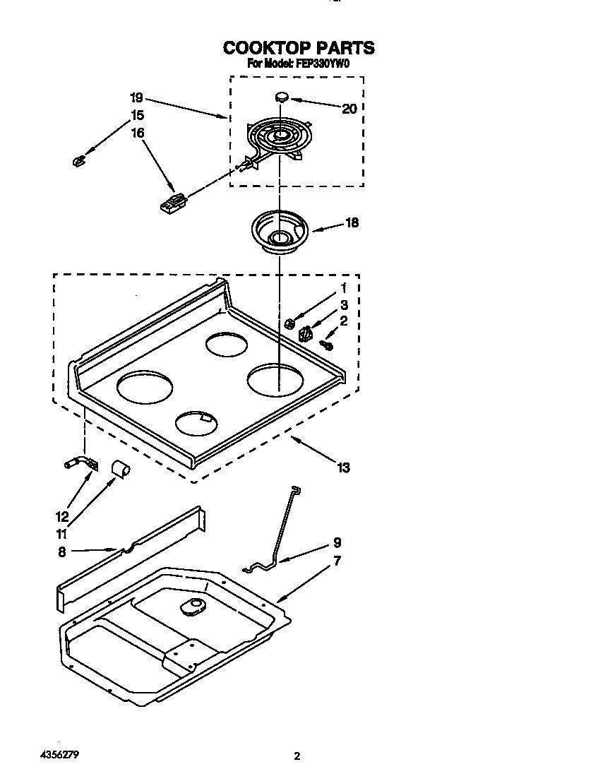 Roper FEP330YW0 cooktop diagram