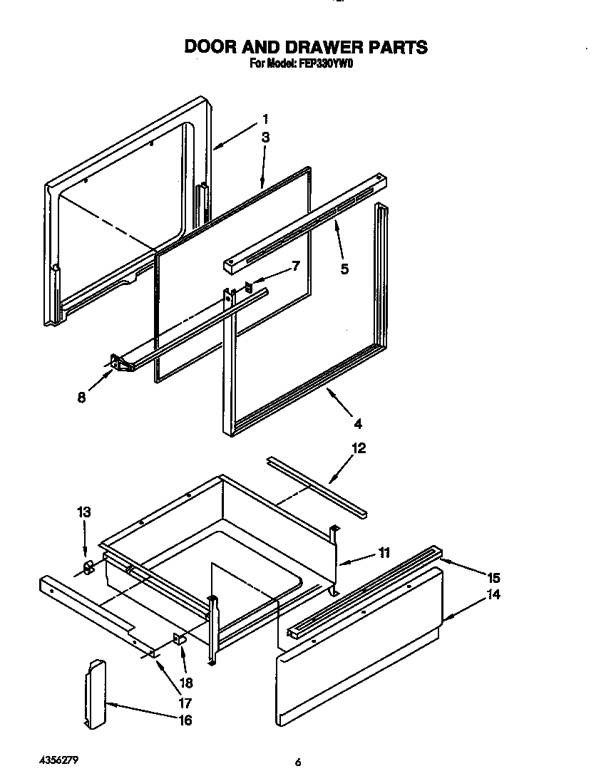 Roper FEP330YW0 door and drawer diagram