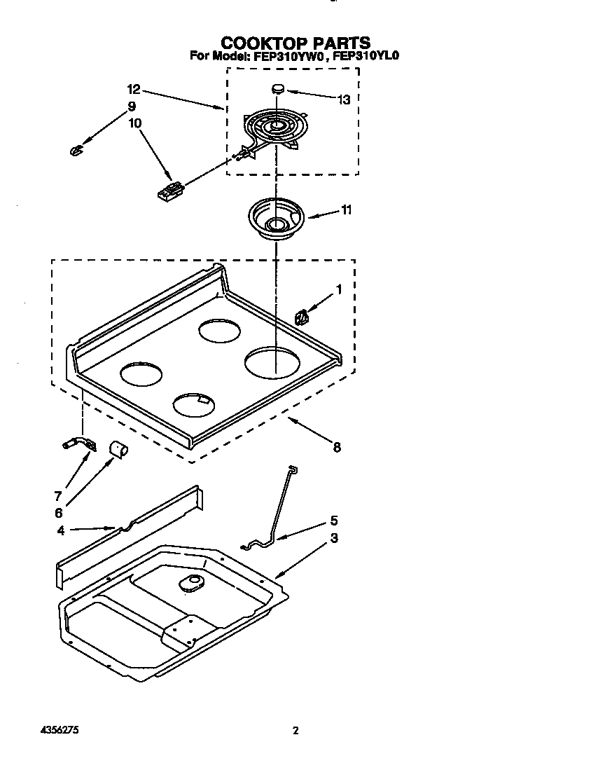 Roper FEP310YW0 cooktop diagram