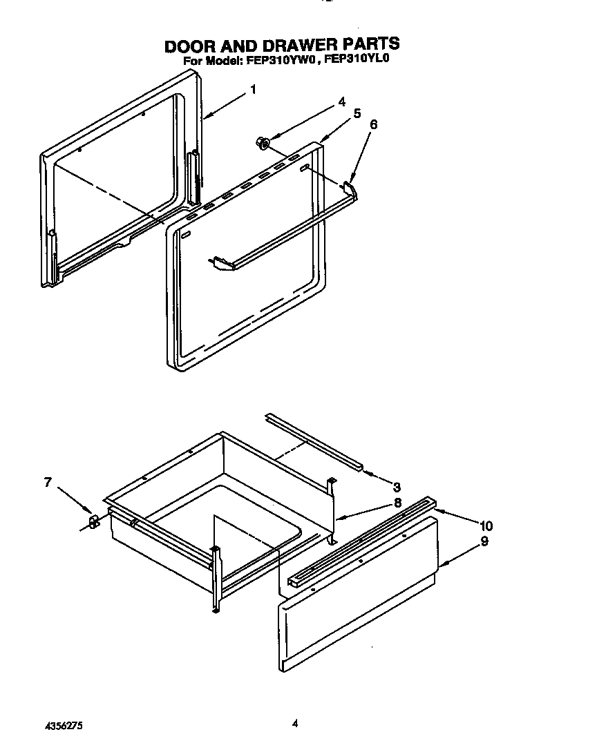 Roper FEP310YW0 door and drawer diagram