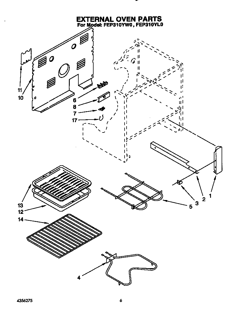 Roper FEP310YW0 external oven diagram