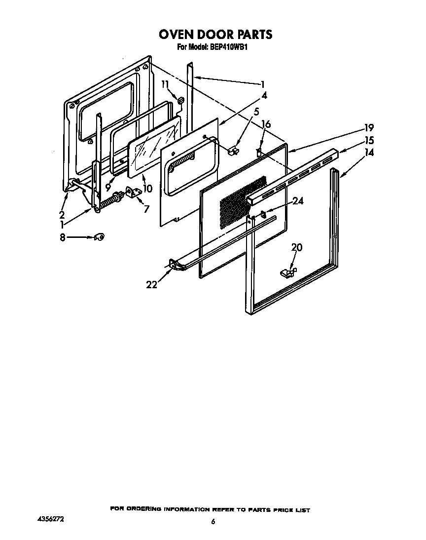 Roper BEP410WB1 oven door diagram